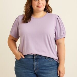 Skinnygirl Women’s 3X Lavender Puff Sleeve Relaxed Fit Lightweight Casual Top